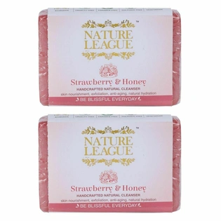 NATURE LEAGUE No Sulphate, Paraben, Animal Cruelty Free | STRAWBERRY & HONEY Natural Handmade Soap (Pack of 2, 2X100 grams)