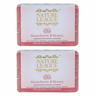 NATURE LEAGUE No Sulphate, Paraben, Animal Cruelty Free | STRAWBERRY & HONEY Natural Handmade Soap (Pack of 2, 2X100 grams)