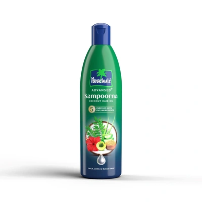 Parachute Advansed Sampoorna Coconut Hair Oil with 5 Herbs (Hibiscus, Curry Leaves, Methi, Amla & Aloe), For Long, Thick & Black Hair, 280ml