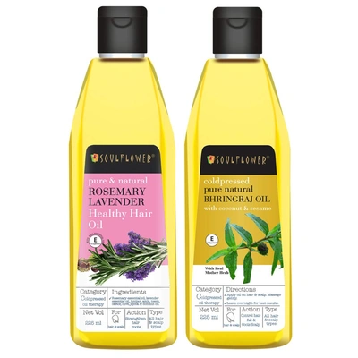 Soulflower Rosemary Lavender and Bhringraj Hair Oil, 225ml Each | Hair Growth, Strengthening & Nourishing Hair Roots | Pure, Natural and Coldpressed Hair Oil - Pack of 2