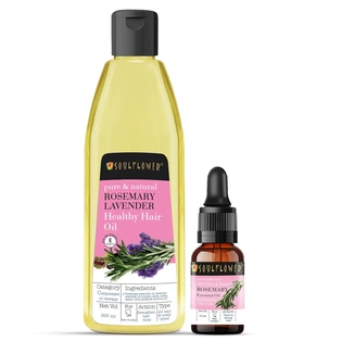 Soulflower Rosemary Essential Oil 15ml & Rosemary Lavender Hair Oil 225ml for For Healthy Hair, Scalp Nourishment, Hair Growth - Pack of 2