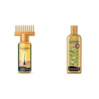 Indulekha Bhringa Hair Oil, 50ml & Bringha Anti Hair Fall Hair Cleanser Shampoo, 340ml