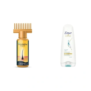 Indulekha Bhringa Hair Oil, 100ml And Dove Dryness Care Conditioner, 180ml