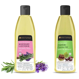 Soulflower Castor Oil, 225ml for Hair, Skin & Eyebrows – 100% Natural, Coldpressed & Hexane Free And Soulflower And Natural Rosemary Lavender Healthy Hair Oil For Unisex, 225Ml