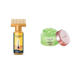 Indulekha Bhringa Hair Oil, 100ml And Lakmé 9 to 5 Naturale Aloe Aquagel, 50g