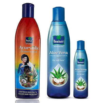 Parachute Advansed Aloe Vera Enriched Coconut Hair Oil & Parachute Advansed Ayurvedic Coconut Hair Oil with Neem