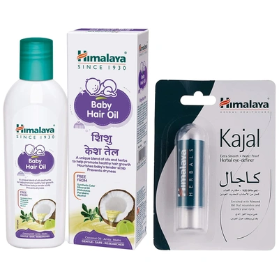 Himalaya Baby Hair Oil 200 ml(1 Count) & Himalaya Herbals Kajal, Black, 2.7g