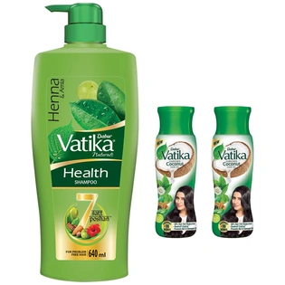 Dabur Vatika Enriched Coconut Hair Oil 600ml (300ml*2) & Dabur Vatika Health Shampoo, with Henna & Amla for Problem Free Hair - 640ml