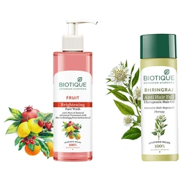 Biotique Bio Bhringraj Therapeutic Hair Oil for Falling Hair Intensive Hair Regrowth Treatment, 200ml & Biotique Fruit Brightning Face Wash, 200ml