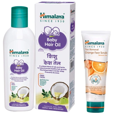 Himalaya Baby Hair Oil 200 ml(1 Count) & Himalaya Tan Removal Orange Face Scrub, 100g