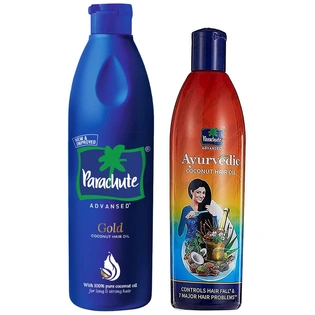 Parachute Advansed Ayurvedic Coconut Hair Oil, Hair Oil, Controls Hairfall and 7 Major Hair Problems,300 ml & Parachute Advansed Gold Coconut Hair Oil with Vitamin E | 400ml