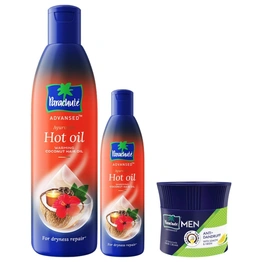 Parachute Advansed Ayurvedic Hot Oil, Warming Coconut Hair Oil, 400 ml + 90 ml & Parachute Hair Cream for Men, 100ml |Anti Dandruff |Hair Cream After Shower |Non Sticky Oil Replacement Hair Cream