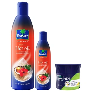 Parachute Advansed Ayurvedic Hot Oil, Warming Coconut Hair Oil, 400 ml + 90 ml & Parachute Hair Cream for Men, 100ml |Anti Dandruff |Hair Cream After Shower |Non Sticky Oil Replacement Hair Cream