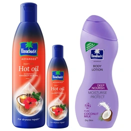 Parachute Advansed Ayurvedic Hot Oil, Warming Coconut Hair Oil, 400 ml + 90 ml & Parachute Advansed Deep Nourish Body Lotion for Women & Men, Dry Skin, 250ml