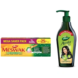 Dabur Meswak Toothpaste with Antibacterial - 400 gram(200gm*2) & Dabur Amla Hair Oil - for Strong, Long and Thick hair - 550 ml