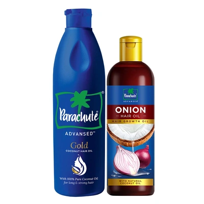 Parachute Advansed Onion Hair Oil, Hair Growth Oil & Reduces Hairfall, 200ml & Gold Coconut Hair Oil, For Long, Strong & Gorgeous Hair, 400ml