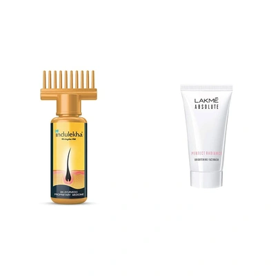 Indulekha Bhringa Hair Oil, 100ml And Lakmé Absolute Perfect Radiance Skin Lightening Facewash, 50g