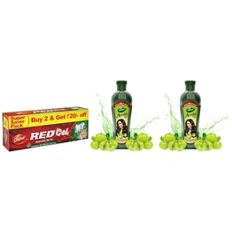 Dabur Red Gel Controls bad breath, plaque, gingivitis, toothache - 150 G (Pack Of 2) & Amla Hair Oil for Strong, Long and Thick Hair -450ml & Amla Hair Oil - for Strong, Long and Thick Hair 275ml