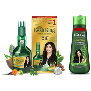 Kesh King Ayurvedic Anti Hairfall Hair Oil, 300ml & Emami Kesh King Damage Repair Shampoo with Milk Protein and 21 Ayurvedic Herbs, 340ml