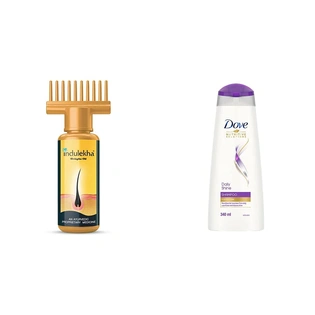 Indulekha Bhringa Hair Oil, 100ml And Dove Daily Shine Shampoo, 340ml