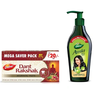 Dabur Dant Rakshak Ayurvedic Paste - With Goodness Of 32 Ayurvedic Herbs For Germ Kill & Longevity Of Teeth & Gums - 175g (Pack of 3) & Amla Hair Oil - for Strong, Long and Thick hair - 550 ml