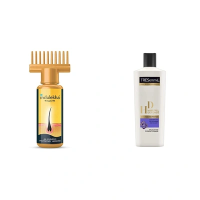 Indulekha Bhringa Hair Oil, 100ml And TRESemme Hair Fall Defense Conditioner, 190ml