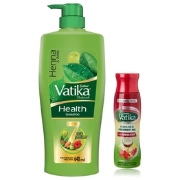 Dabur Vatika Health Shampoo, with Henna & Amla for Problem Free Hair - 640ml & Dabur Vatika Enriched Coconut Hair Oil With Hibiscus, 300 Ml