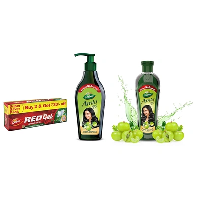 Dabur Red Gel Controls bad breath, plaque, gingivitis, toothache - 150 G (Pack Of 2) & Amla Hair Oil - for Strong, Long and Thick hair - 550 ml & Amla Hair Oil for Strong, Long and Thick Hair -450ml