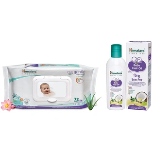 Himalaya Gentle Baby Wipes, 72 Wipes,White & Himalaya Baby Hair Oil 200 ml(1 Count)