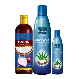 Parachute Advansed Aloe Vera, Enriched Coconut Hair Oil, For Soft and Strong Hair, 250ml + 75ml & Onion Hair Oil, Hair Growth Oil & Reduces Hairfall, 200ml