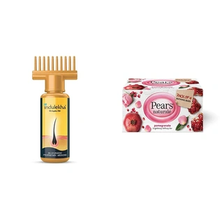 Indulekha Bhringa Hair Oil, 100ml & Pears Naturalé Pomegranate Brightening Bathing Soap Bar, 125 g (Pack of 3)