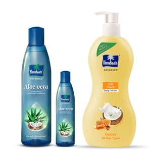 Parachute Advansed Soft Touch Body Lotion, 400ml & Parachute Advansed Aloe Vera Enriched Coconut Hair Oil, 250ml + 75ml | For Soft, Strong Hair