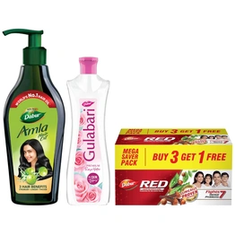 Dabur Red Paste - India's No.1 Ayurvedic Paste,800g (200gm*4) & Gulabari Premium Rose Water, 400 ml & Amla Hair Oil - for Strong, Long and Thick hair - 550 ml