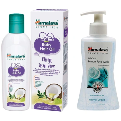 Himalaya Baby Hair Oil 200 ml(1 Count) & Himalaya Oil Clear Lemon Face Wash, 200ml