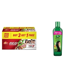 Dabur Red Paste - India's No.1 Ayurvedic Paste, Provides Protection Plaque Removal, Toothache, Yellow Teeth, Bad Breath- 600g (150gm*4) & Brahmi Amla Hair Oil, 500 Ml