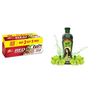 Dabur Red Paste - India's No.1 Ayurvedic Paste, Provides Protection Plaque Removal, Toothache, Yellow Teeth, Bad Breath- 800g (200gm*4) & Dabur Amla Hair Oil for Strong, Long and Thick Hair -450ml