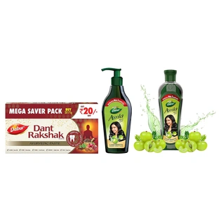 Dabur Dant Rakshak Ayurvedic Paste - With Goodness Of 32 Ayurvedic Herbs & Longevity Of Teeth & Gums - 175g (Pack of 3) & Amla Hair Oil -550 ml & Amla Hair Oil for Strong, Long and Thick Hair -450ml