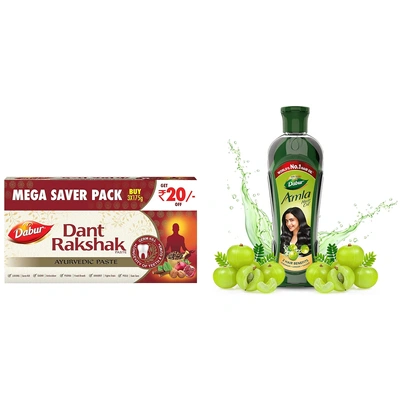 Dabur Dant Rakshak Ayurvedic Paste - With Goodness Of 32 Ayurvedic Herbs For Germ Kill & Longevity Of Teeth & Gums - 175g (Pack of 3) & Dabur Amla Hair Oil for Strong, Long and Thick Hair -450ml