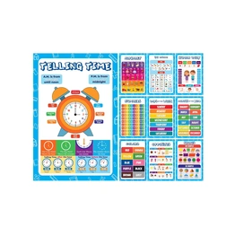 Early Learning Educational Charts Set For Kids | Learn About English Alphabets, Hindi Varnmala, Numbers, Human Body, Time With Colorful Pictures For Children | Non - Tearable & Waterproof | Set Of 10 Wall Chart