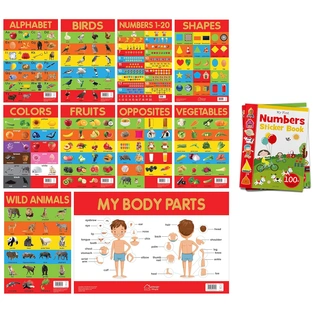 Early Learning Educational 10 Charts Boxset for Kids & My First Numbers Sticker Book: Exciting Sticker Book With 100 Stickers Product Bundle