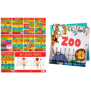 Early Learning Educational 10 Charts Boxset for Kids & Zoo - Illustrated Book On Zoo Animals (Let's Talk Series) Product Bundle