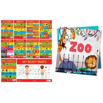 Early Learning Educational 10 Charts Boxset for Kids & Zoo - Illustrated Book On Zoo Animals (Let's Talk Series) Product Bundle