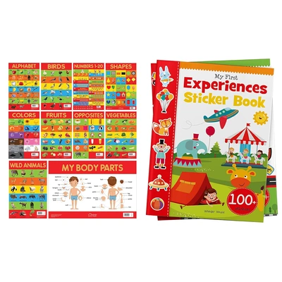 Early Learning Educational 10 Charts Boxset for Kids & My First Experiences Sticker Book Product Bundle