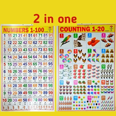 Numbers 1 - 100 & Counting 1 - 20 with multi colour, My First Early Learning Wall Chart for Preschool, Kindergarten & Homeschooling 2 Side Hard Laminated (Size 48 X 73 cm) Poster