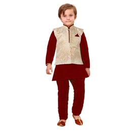 ETHNI KS NEU - RON Kurta with Rajneeti Jacket and Pyjama -Maroon & Cream