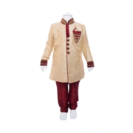 ETHNI KS NEU - RON Kurta and Pyjama Set:Fawn and Maroon