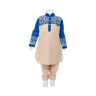 ETHNI KS NEU - RON Pathani Suit: Beige and Blue