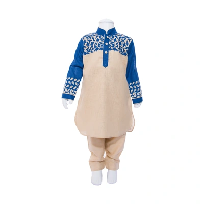 ETHNI KS NEU - RON Pathani Suit: Beige and Blue