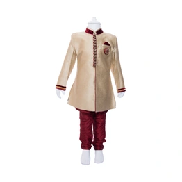 ETHNI KS NEU - RON Sherwani With Pyjama Set - Gold and Maroon