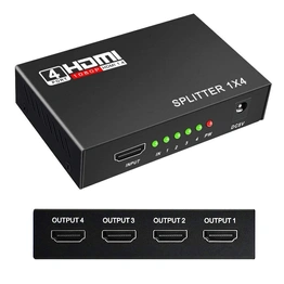 CABLELINK HDMI 1x4 Splitter, 4 Way HDMI Powered Splitter 4 Port HDMI Audio and Video Splitter 1080P 3D Support HD Hub Smart Splitter Box - One Input to Four Output.